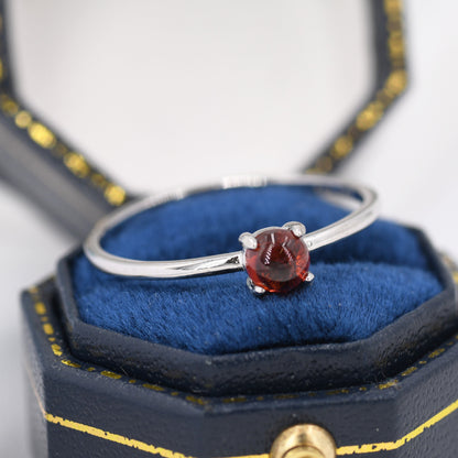 Genuine Garnet Ring in Sterling Silver, US 5 - 8, Natural Red Garnet Crystal Ring, January Birthstone Ring, Four Prong Solitaire Ring