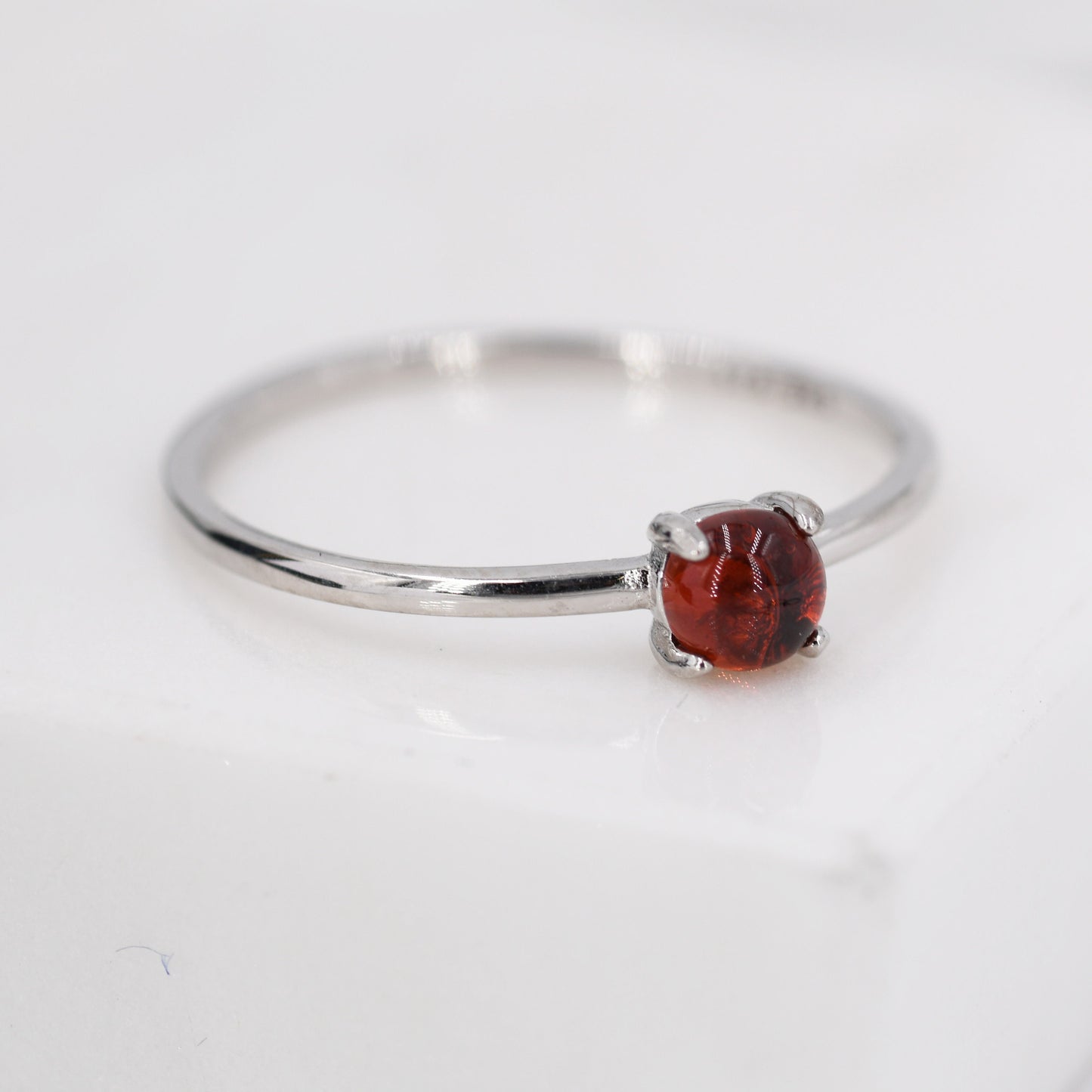 Genuine Garnet Ring in Sterling Silver, US 5 - 8, Natural Red Garnet Crystal Ring, January Birthstone Ring, Four Prong Solitaire Ring