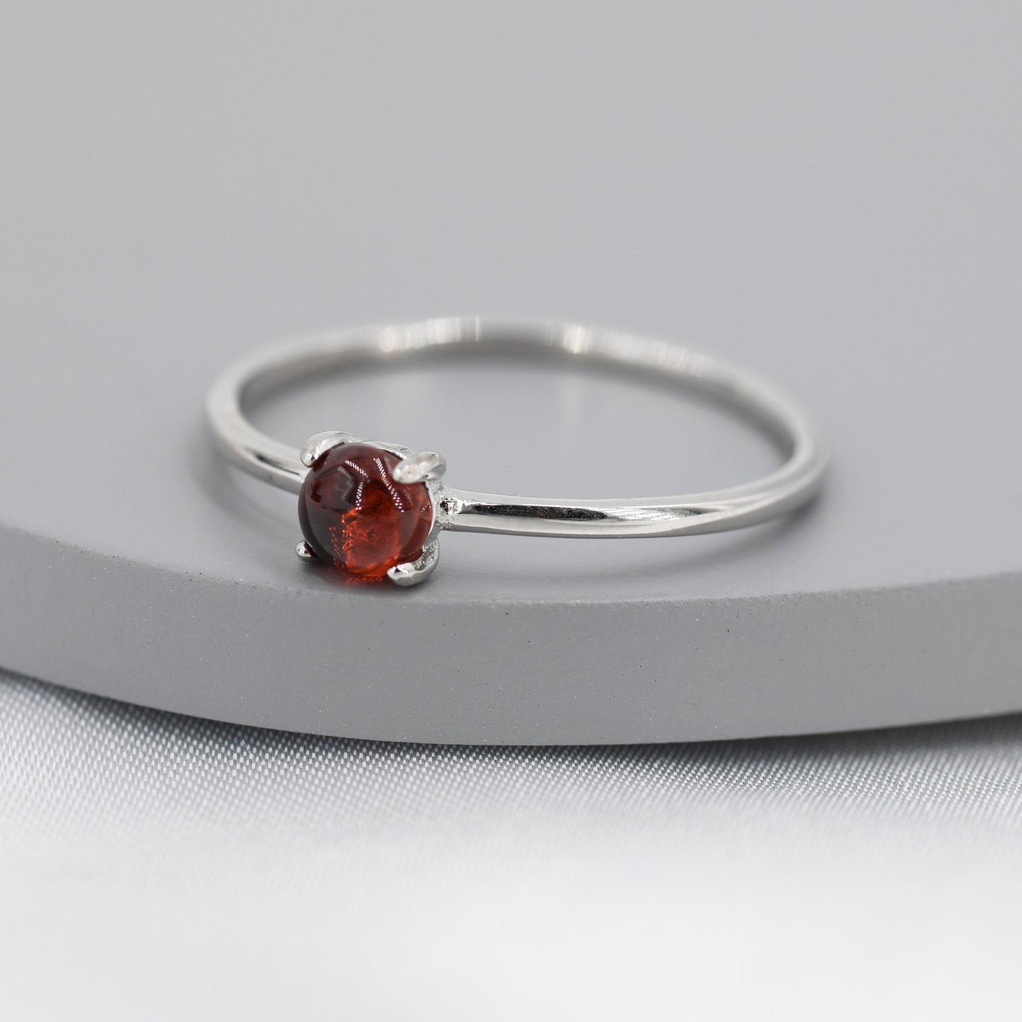 Genuine Garnet Ring in Sterling Silver, US 5 - 8, Natural Red Garnet Crystal Ring, January Birthstone Ring, Four Prong Solitaire Ring