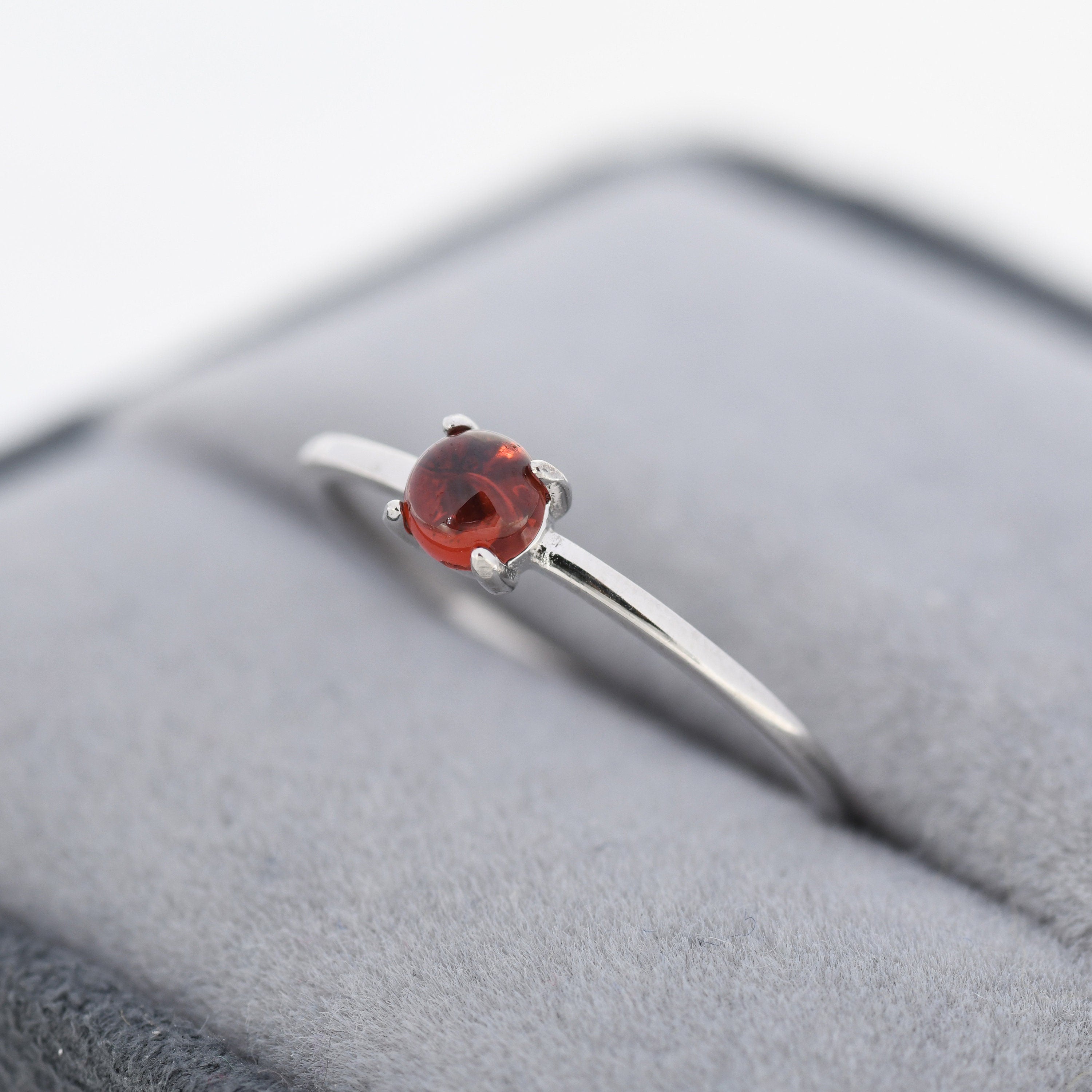 Genuine selling red garnet silver ring