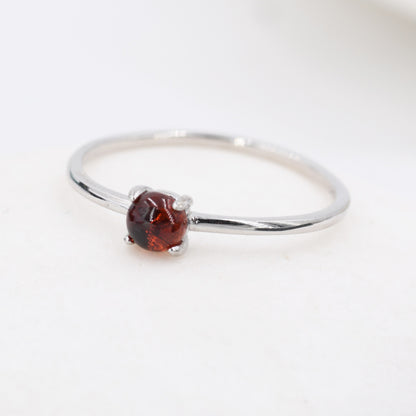 Genuine Garnet Ring in Sterling Silver, US 5 - 8, Natural Red Garnet Crystal Ring, January Birthstone Ring, Four Prong Solitaire Ring