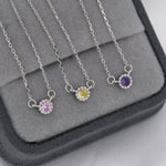 Sterling Silver Tiny Birthstone Necklace with CZ Crystals, Silver, Gold or Rose Gold, 3mm Extra Tiny CZ Necklace