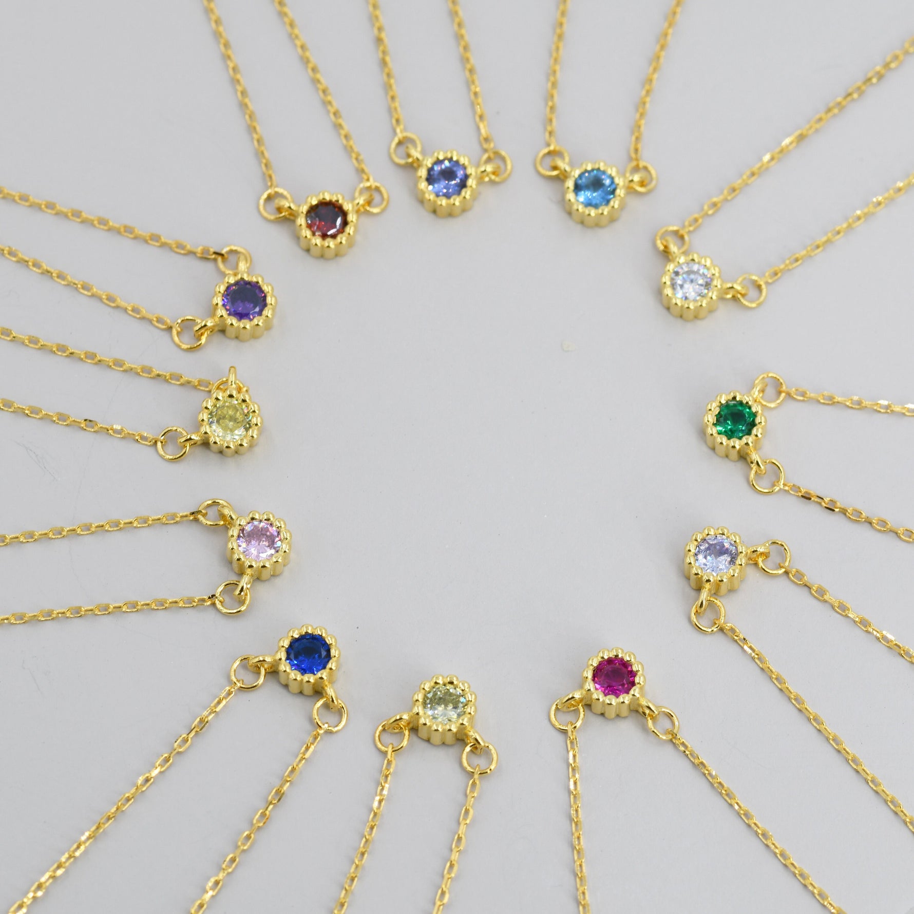 Sterling Silver Tiny Birthstone Necklace with CZ Crystals, Silver, Gold or Rose Gold, 3mm Extra Tiny CZ Necklace