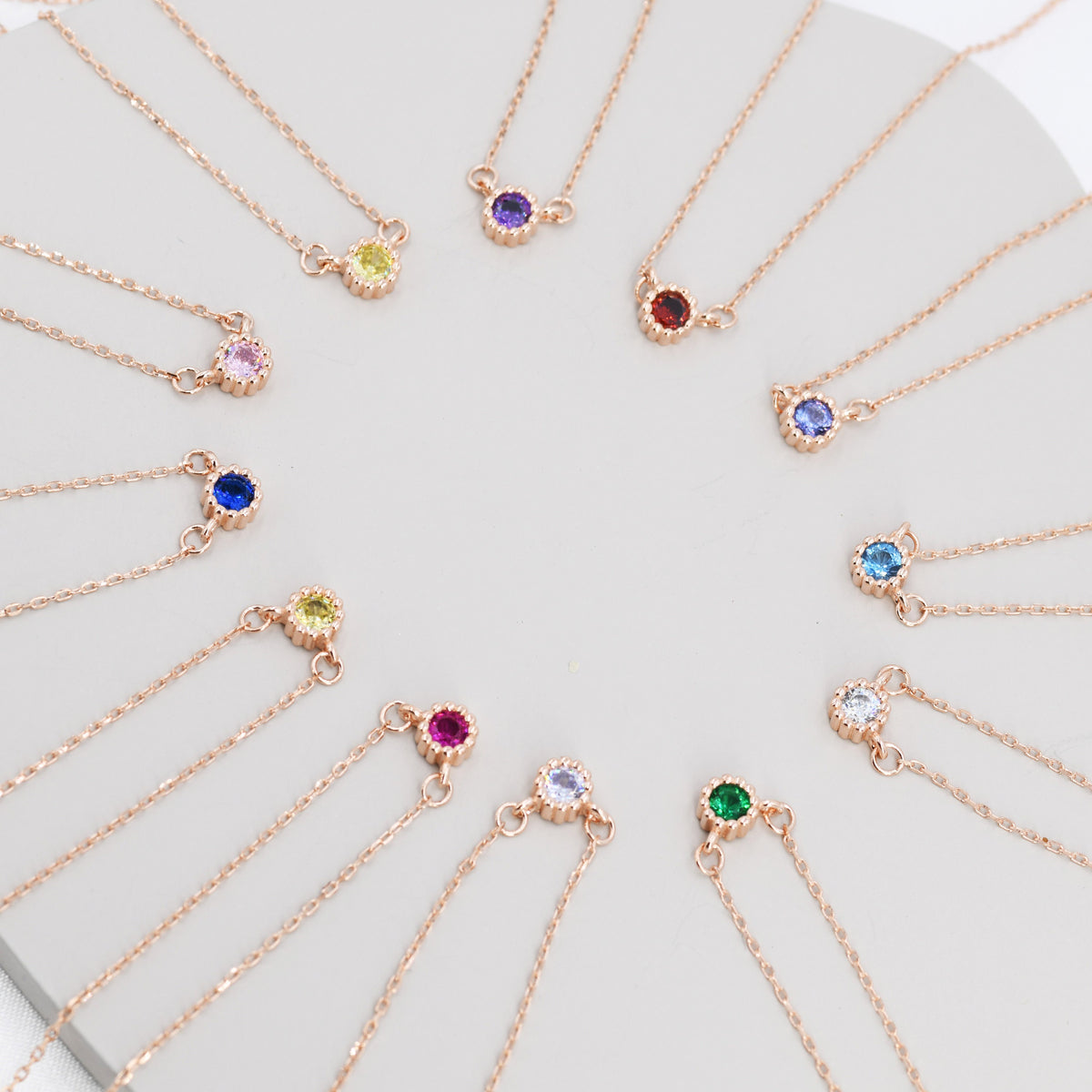 Sterling Silver Tiny Birthstone Necklace with CZ Crystals, Silver, Gold or Rose Gold, 3mm Extra Tiny CZ Necklace