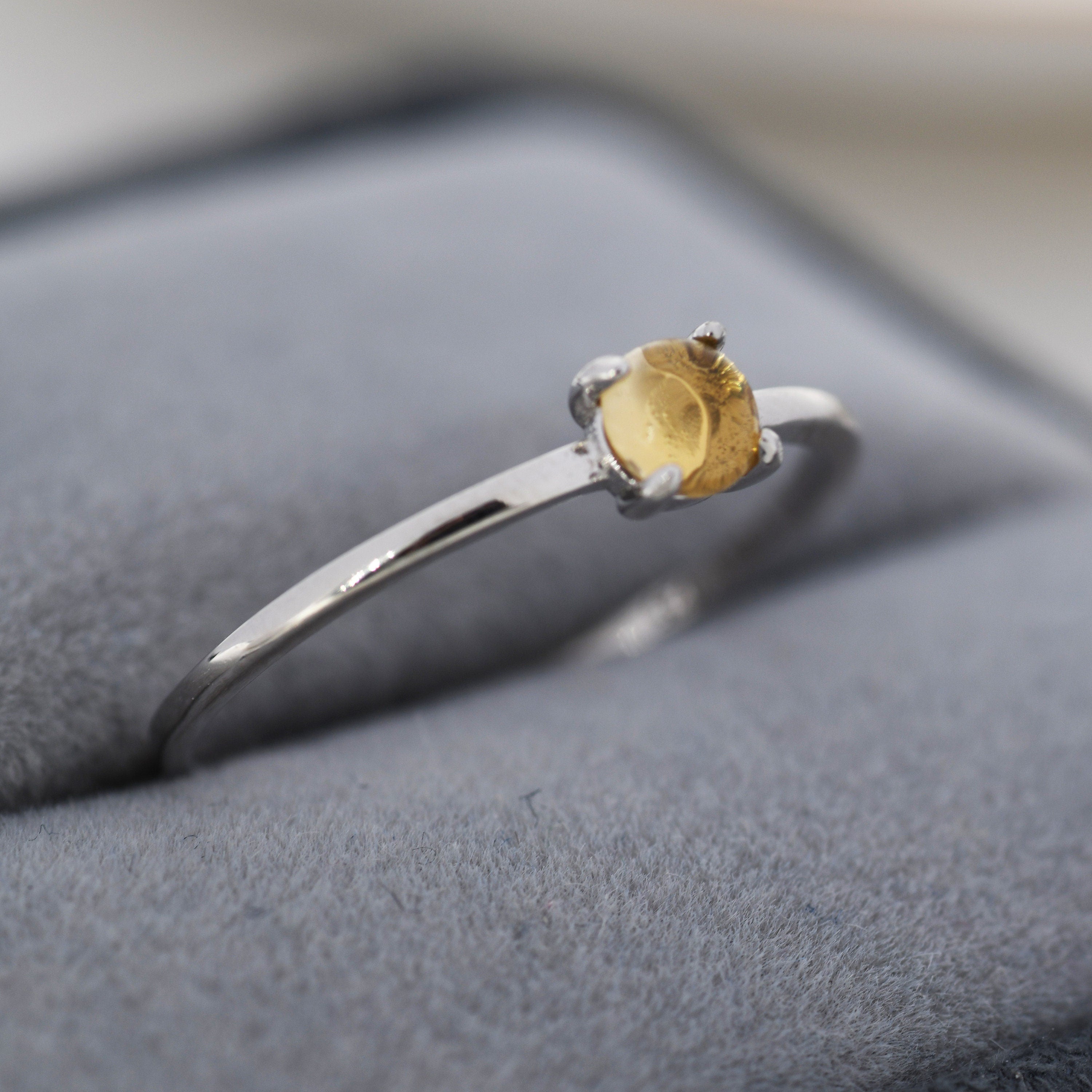 Genuine Citrine Crystal Ring in Sterling Silver US 5 8 Natural Yel Silver Rain Silver