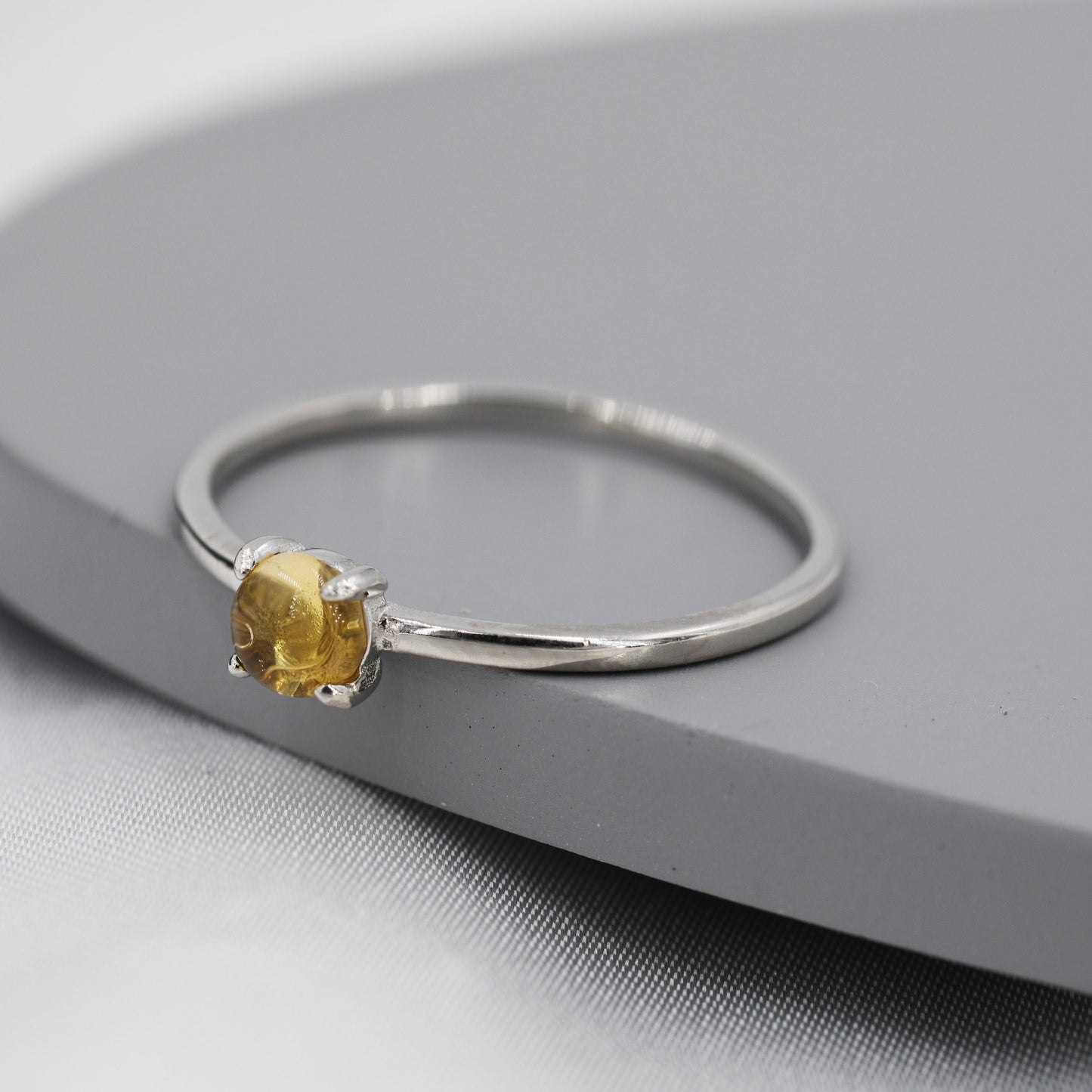 Genuine Citrine Crystal Ring in Sterling Silver, US 5 - 8, Natural Yellow Citrine Ring, November Birthstone Ring