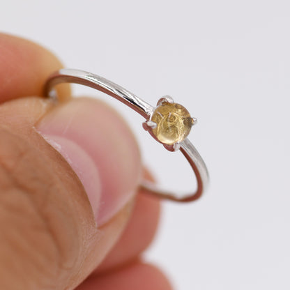 Genuine Citrine Crystal Ring in Sterling Silver, US 5 - 8, Natural Yellow Citrine Ring, November Birthstone Ring