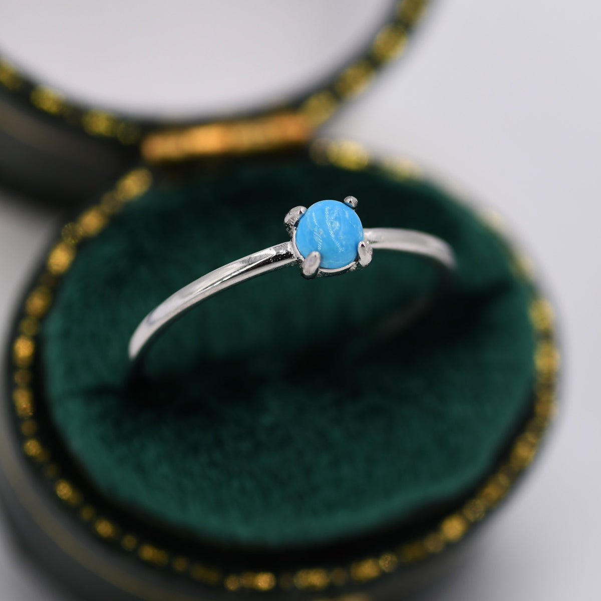 Genuine Turquoise Stone Ring in Sterling Silver, US 5 - 8, Natural Blue Turquoise Ring, December Birthstone Ring