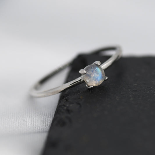 Genuine Moonstone Ring in Sterling Silver, US 5 - 8, Natural Moonstone Ring