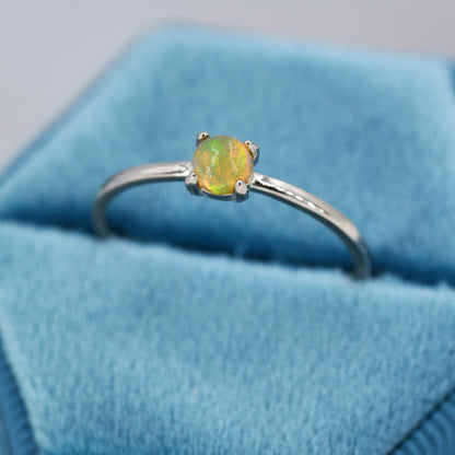 Genuine Opal Ring in Sterling Silver, US 5 - 8, Natural Opal Stone Ring, Ethiopian Opal