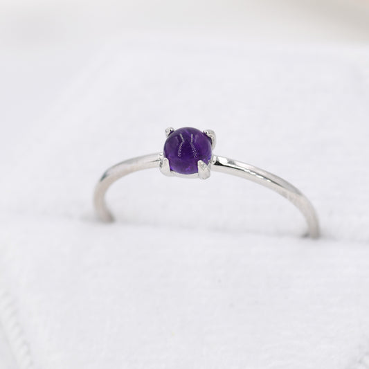 Genuine Amethyst Stone Ring in Sterling Silver, US 5 - 8, Natural Amethyst Ring, February Birthstone Ring, Dark Amethyst Ring