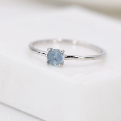 Genuine Aquamarine Stone Ring in Sterling Silver, US 5 - 8, Natural Aquamarine Ring, March Birthstone Ring