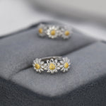 Daisy Flower Chain Huggie Hoop in Sterling Silver, Partial Gold, Flower hoop Earrings, Floral Earrings, 10mm Inner Diameter