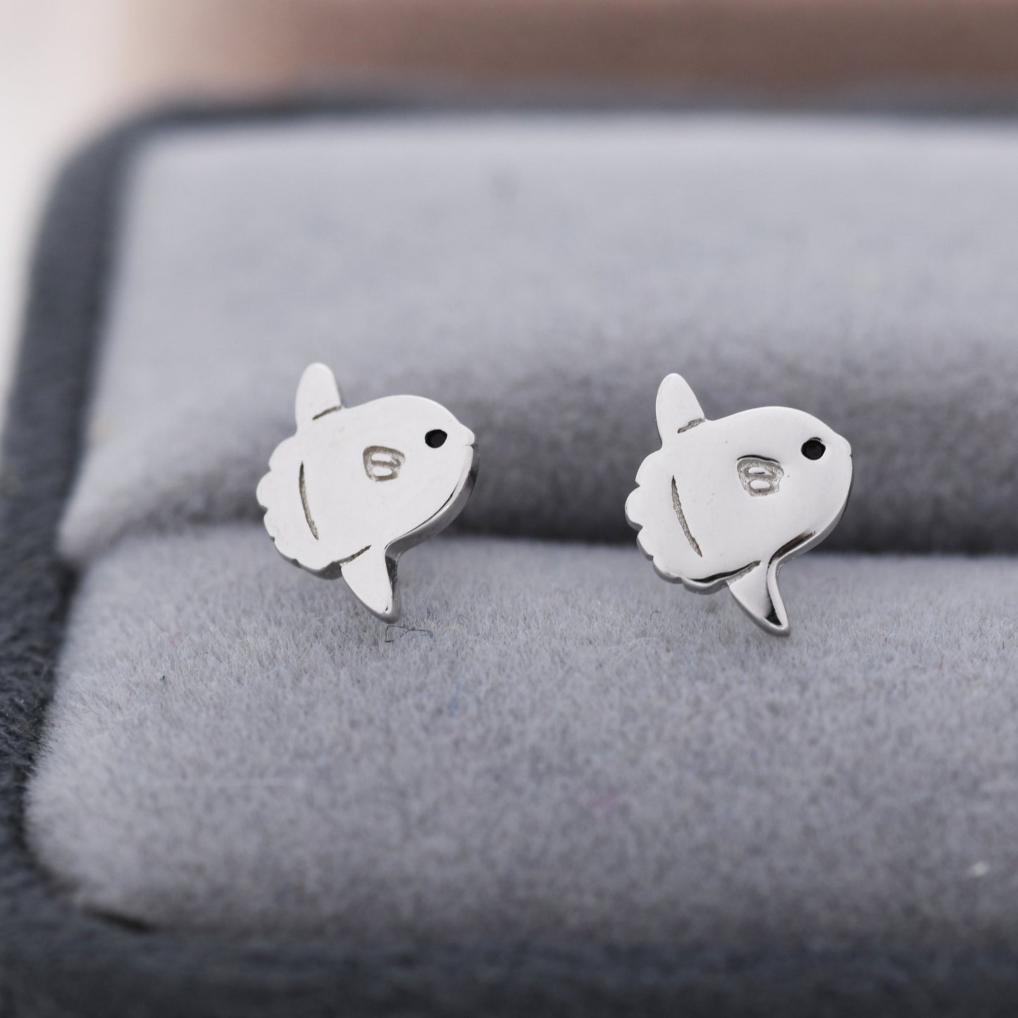 Ocean Sunfish Fish Stud Earrings in Sterling Silver, Cute Sun Fish Earrings, Mola Mola Earrings, Nature Inspired Animal Earrings