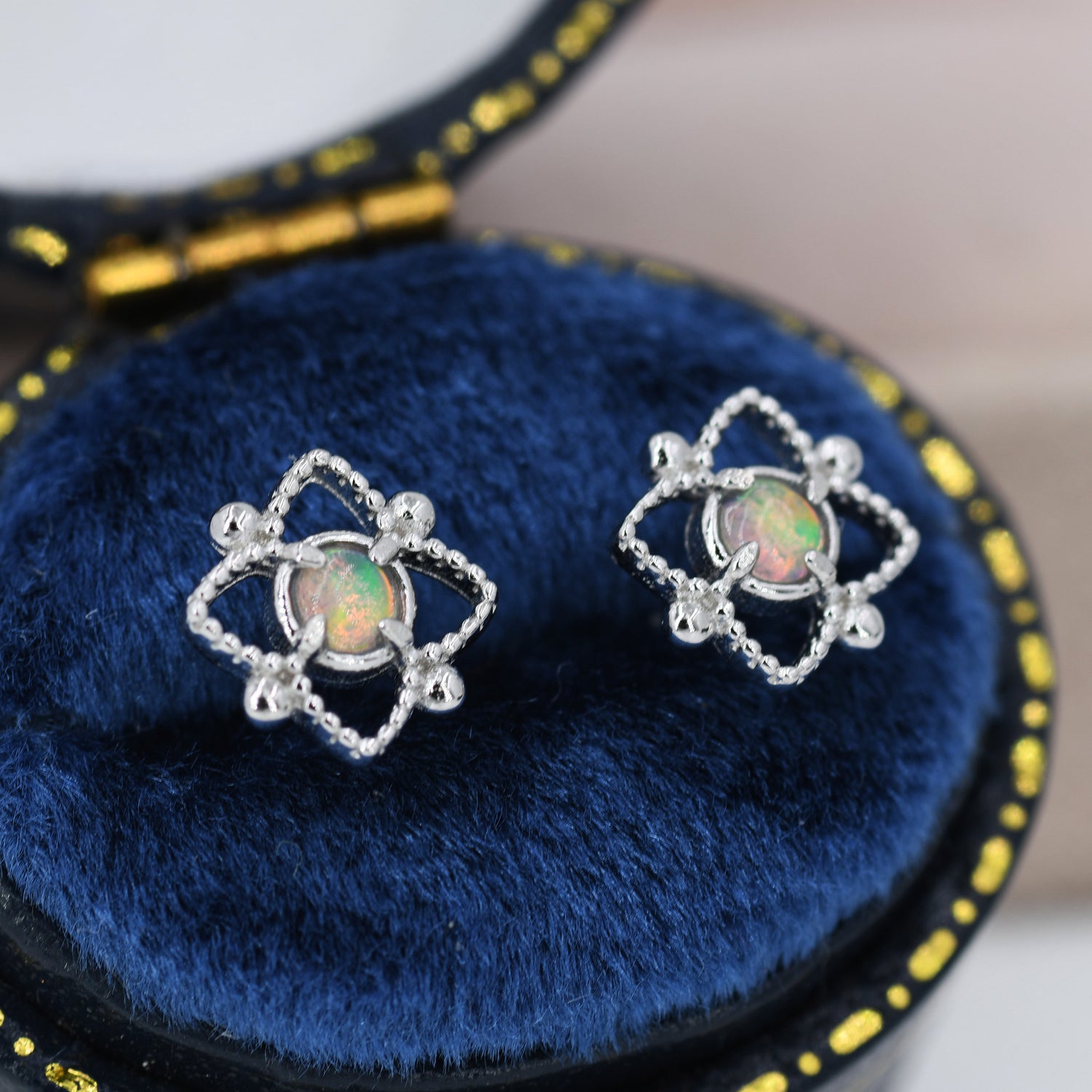 Vintage Inspired Opal Lace Stud Earrings in Sterling Silver,  Silver or Gold, Opal Earrings, Vintage Style