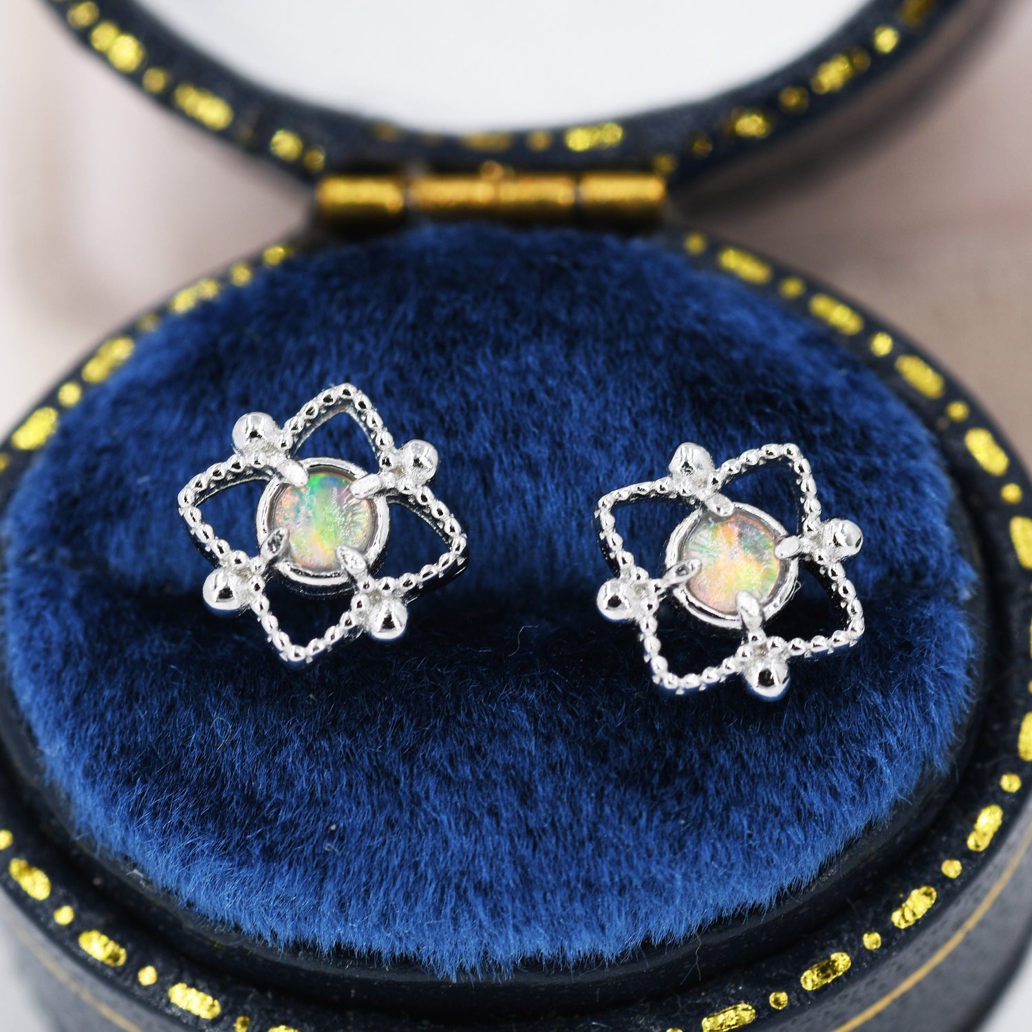 Vintage Inspired Opal Lace Stud Earrings in Sterling Silver,  Silver or Gold or Rose Gold, Opal Earrings, Vintage Style