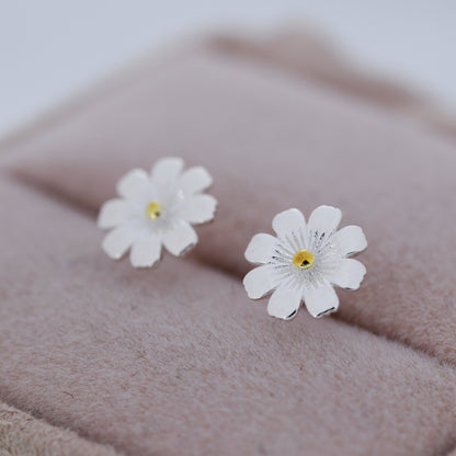 Cosmos Flower Stud Earrings in Sterling Silver, Silver or Gold, Nature Inspired Flower Earrings, October Birth Flower, Botanical