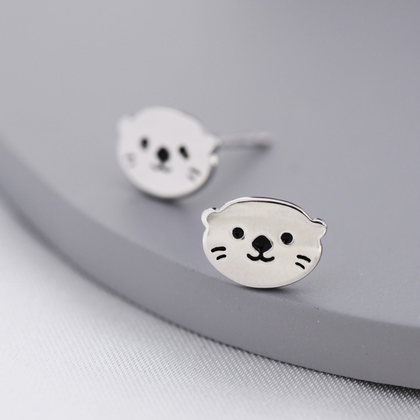 Otter Stud Earrings in Sterling Silver, Otter Head Earrings, Nature Inspired Animal Earrings