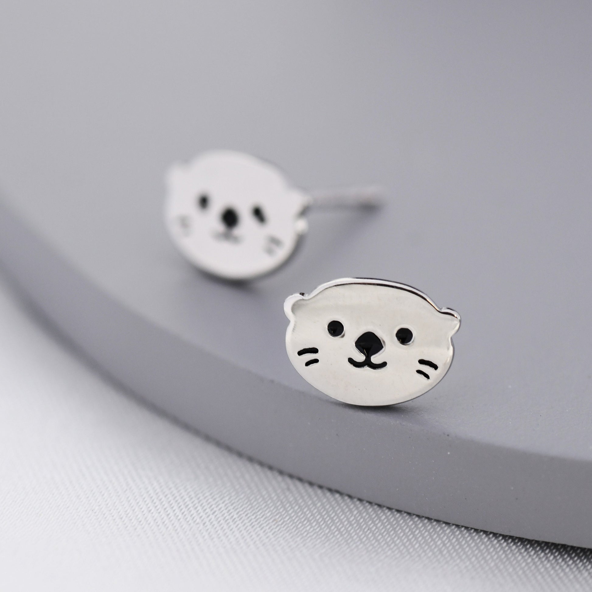 Otter Stud Earrings in Sterling Silver, Otter Head Earrings, Nature Inspired Animal Earrings