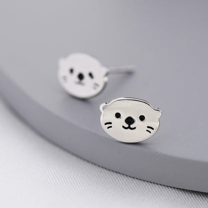 Otter Stud Earrings in Sterling Silver, Otter Head Earrings, Nature Inspired Animal Earrings