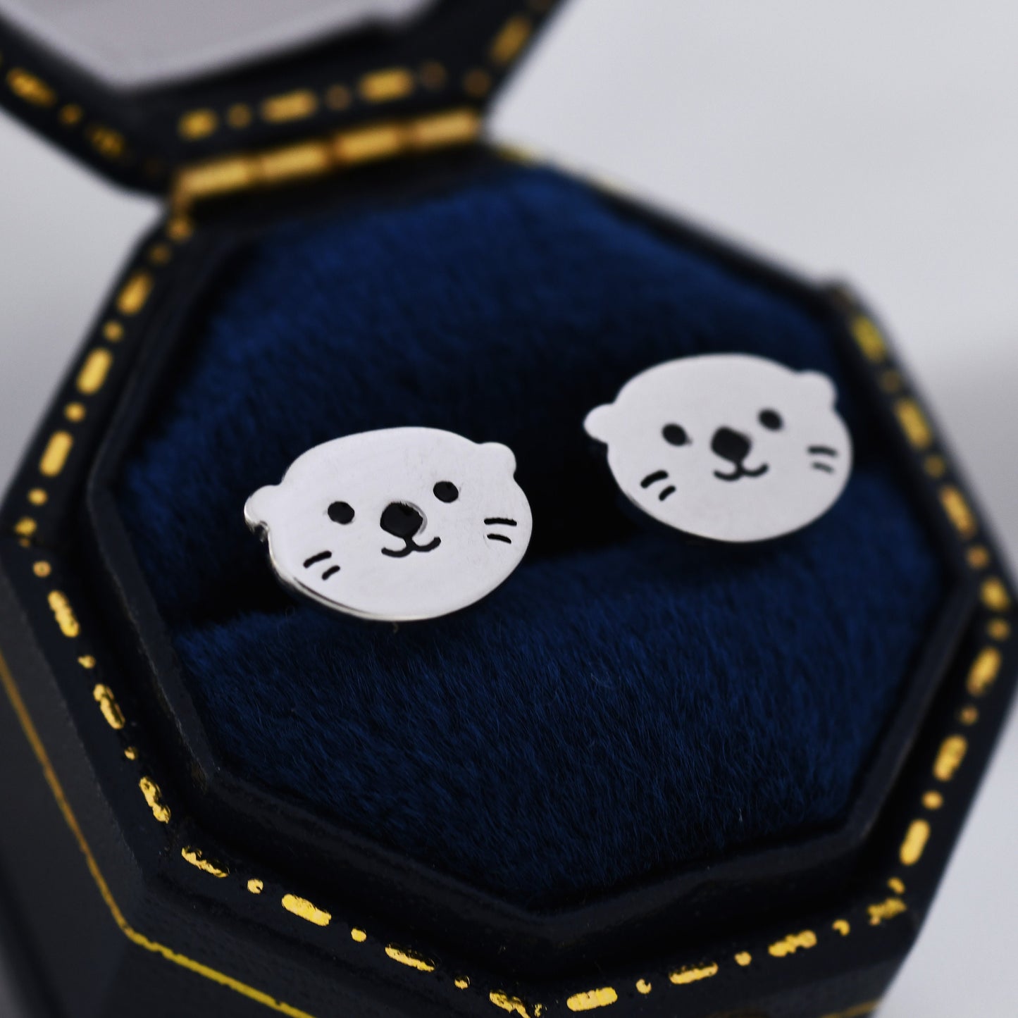 Otter Stud Earrings in Sterling Silver, Otter Head Earrings, Nature Inspired Animal Earrings