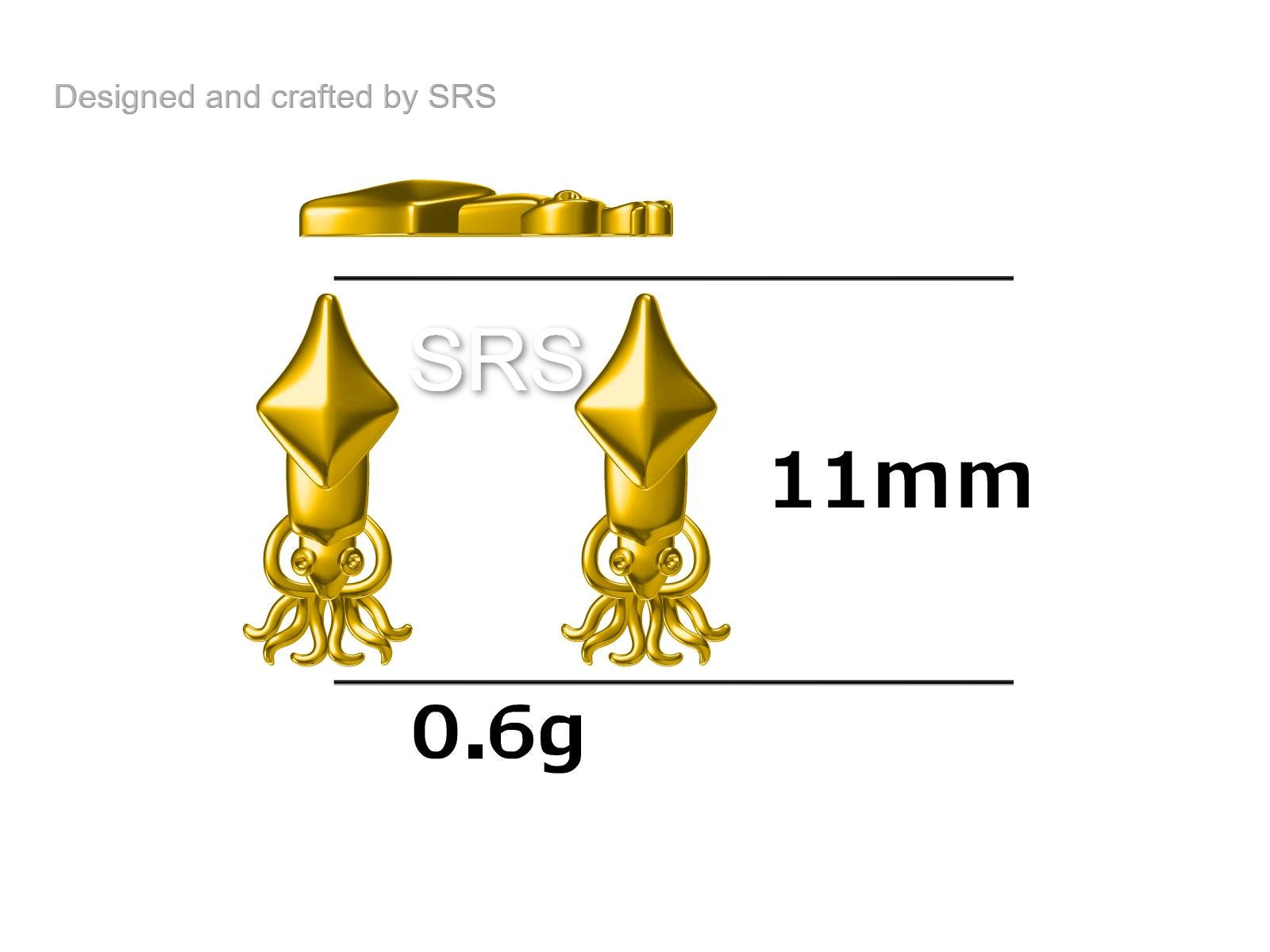 Squid Stud Earrings in Sterling Silver, Squid Fish Earrings, Nature Inspired Animal Earrings, Ocean Animal