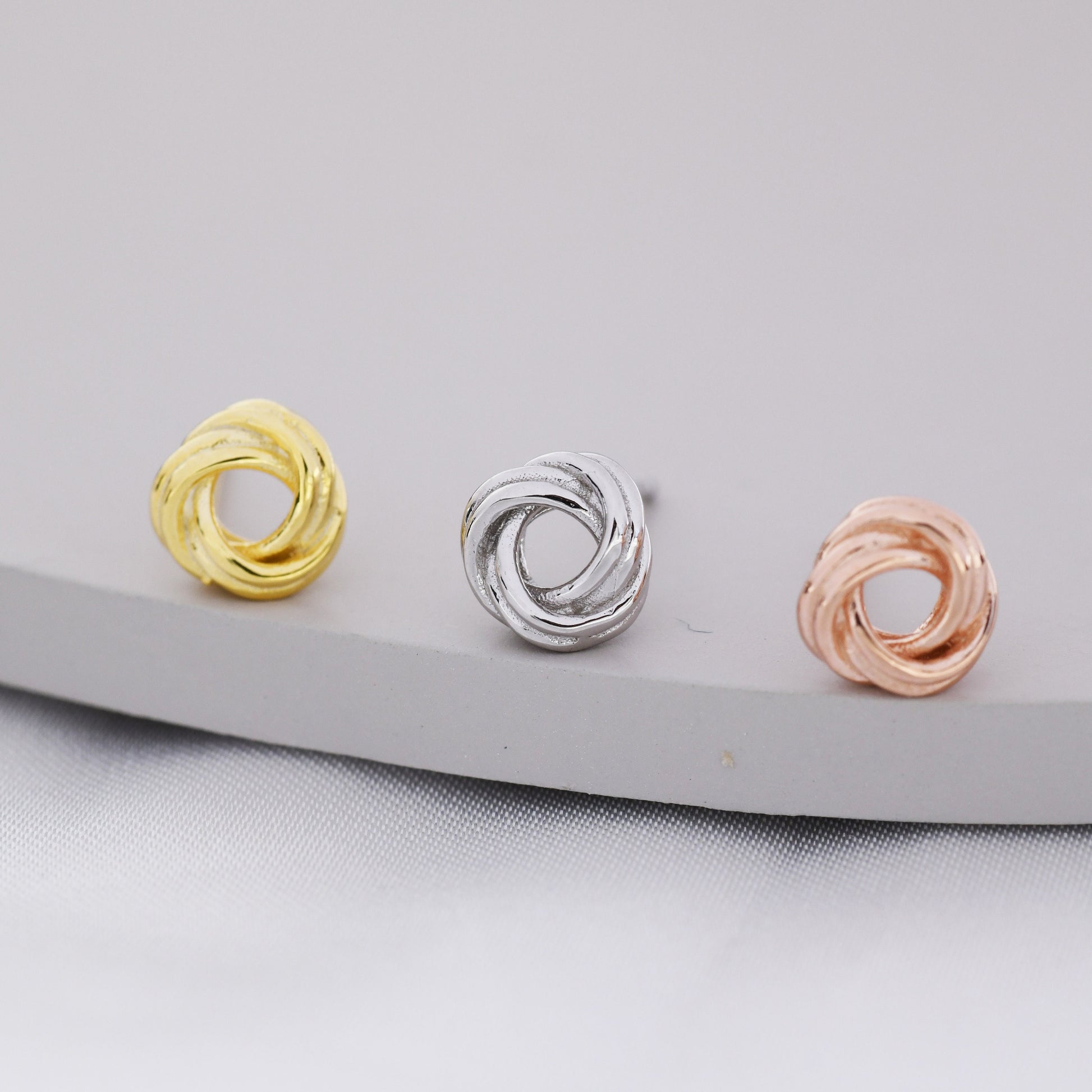 Sterling Silver Love Knot Stud Earrings, Also in Gold Finish or Rose Gold Finish, Dainty Knot Earrings, Bridesmaid's Jewellery