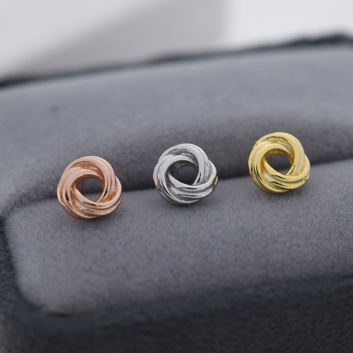 Sterling Silver Love Knot Stud Earrings, Also in Gold Finish or Rose Gold Finish, Dainty Knot Earrings, Bridesmaid's Jewellery