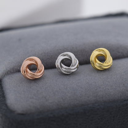 Sterling Silver Love Knot Stud Earrings, Also in Gold Finish or Rose Gold Finish, Dainty Knot Earrings, Bridesmaid's Jewellery