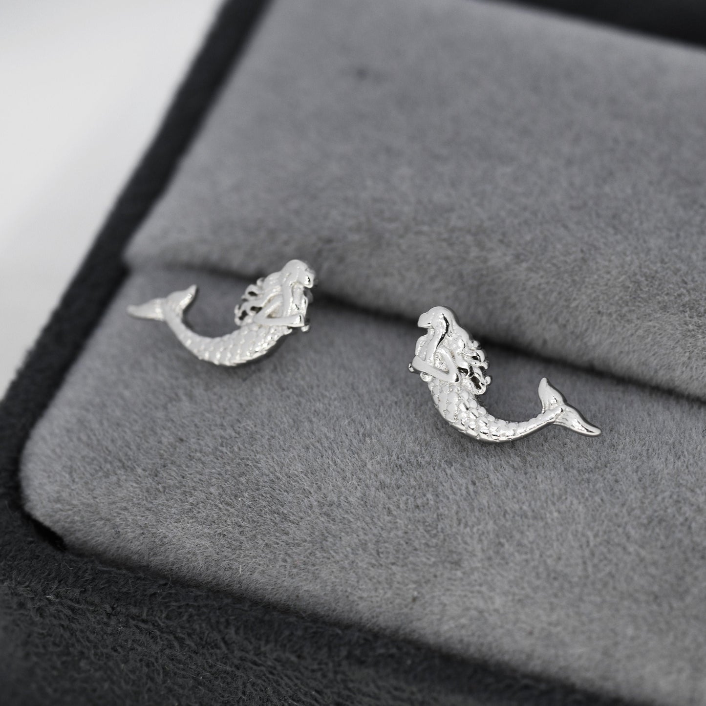 Mermaid Stud Earrings in Sterling Silver, Silver or Gold, Mermaid Fish Earrings, Fun and Dainty