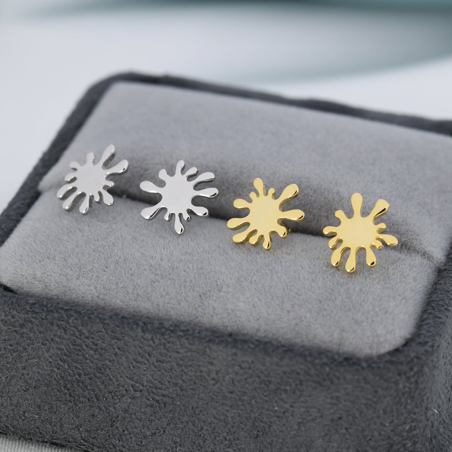 Water Splash Stud Earrings in Sterling Silver, Silver or Gold, Organic Shape Earrings