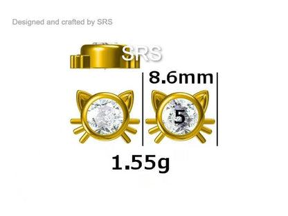 Emerald Green CZ Cat Stud Earrings in Sterling Silver, Silver or Gold, Cat Earrings, May Birthstone, Nature Inspired Animal Earrings