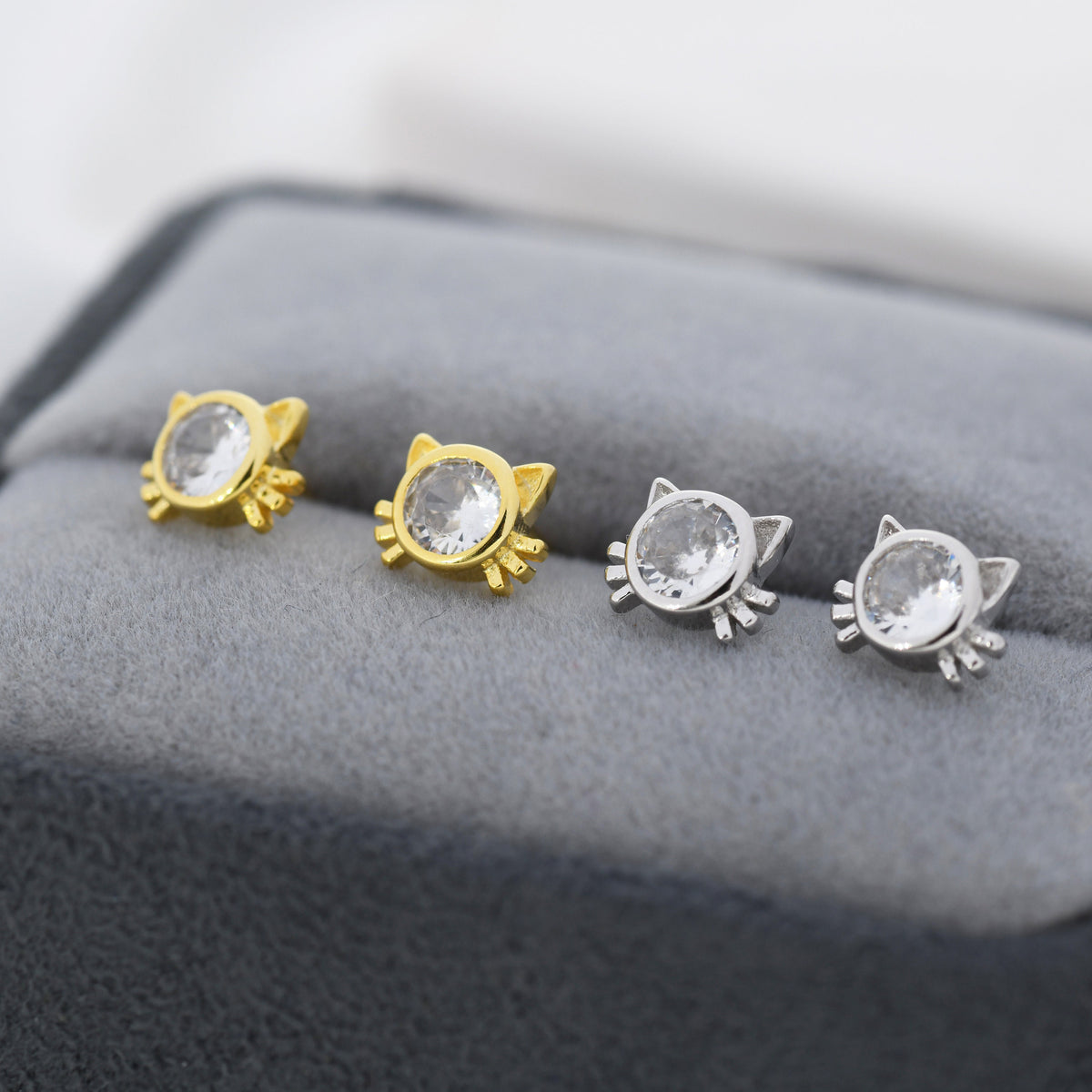 CZ Cat Stud Earrings in Sterling Silver, Silver or Gold, Cat Lover Earrings, Minimalist Cat Earrings, Nature Inspired Animal Earrings