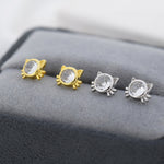 CZ Cat Stud Earrings in Sterling Silver, Silver or Gold, Cat Lover Earrings, Minimalist Cat Earrings, Nature Inspired Animal Earrings