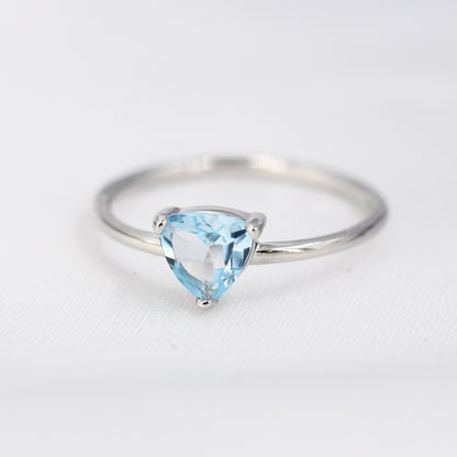 Genuine Blue Topaz Ring in Sterling Silver, Natural Trillion Cut Swiss Blue Topaz Ring, Stacking Rings, US 5-8