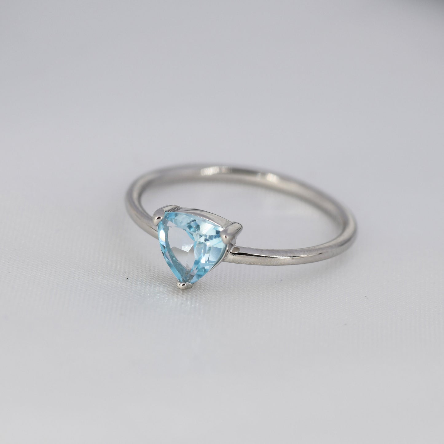 Genuine Blue Topaz Ring in Sterling Silver, Natural Trillion Cut Swiss Blue Topaz Ring, Stacking Rings, US 5-8