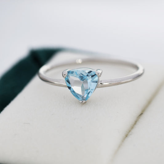 Genuine Blue Topaz Ring in Sterling Silver, Natural Trillion Cut Swiss Blue Topaz Ring, Stacking Rings, US 5-8