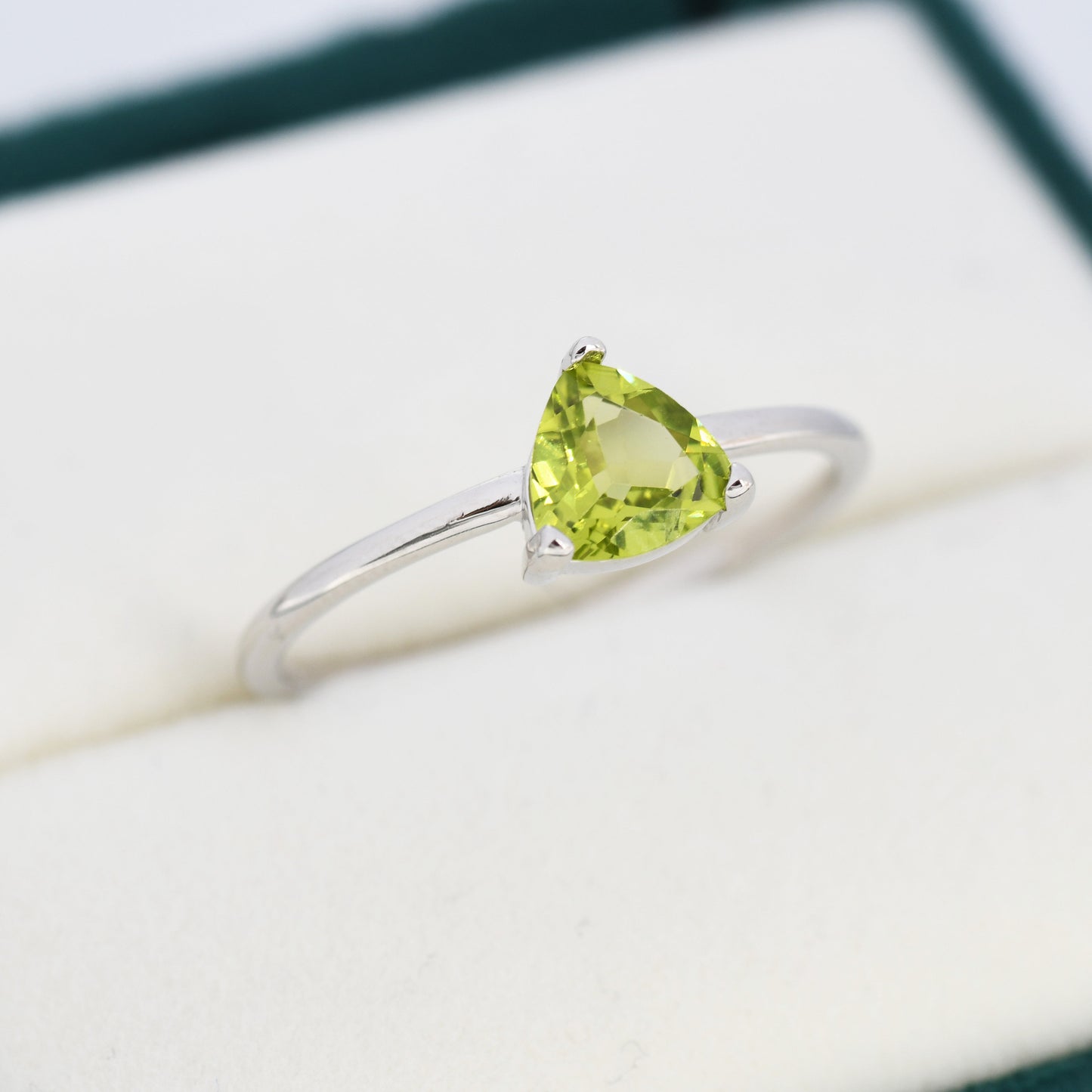 Genuine  Peridot Ring in Sterling Silver, Natural Trillion Cut Peridot Stone Ring, Stacking Rings, US 5-8