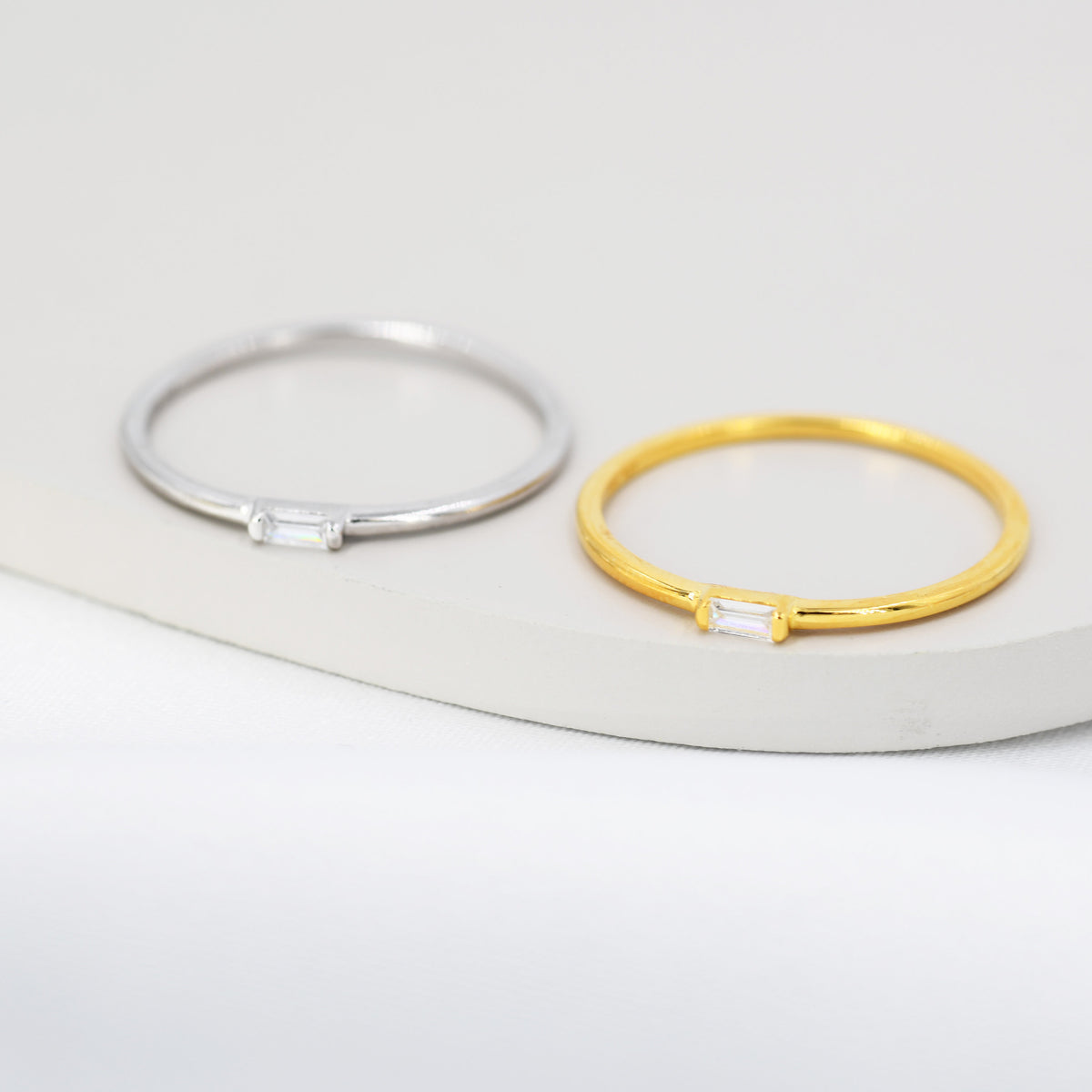 Single Baguette CZ Ring in Sterling Silver, Silver or Gold, Minimalist CZ Ring US 5 - 8