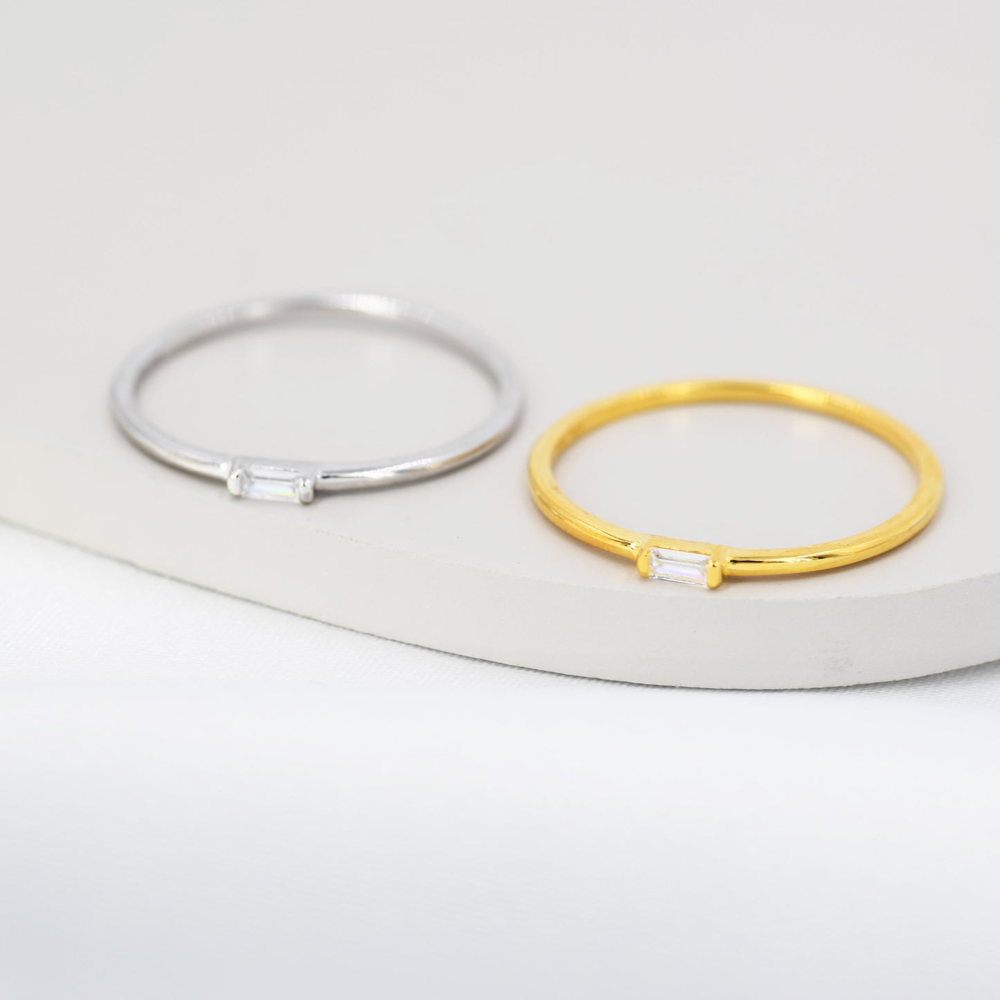 Single Baguette CZ Ring in Sterling Silver, Silver or Gold, Minimalist CZ Ring US 5 - 8