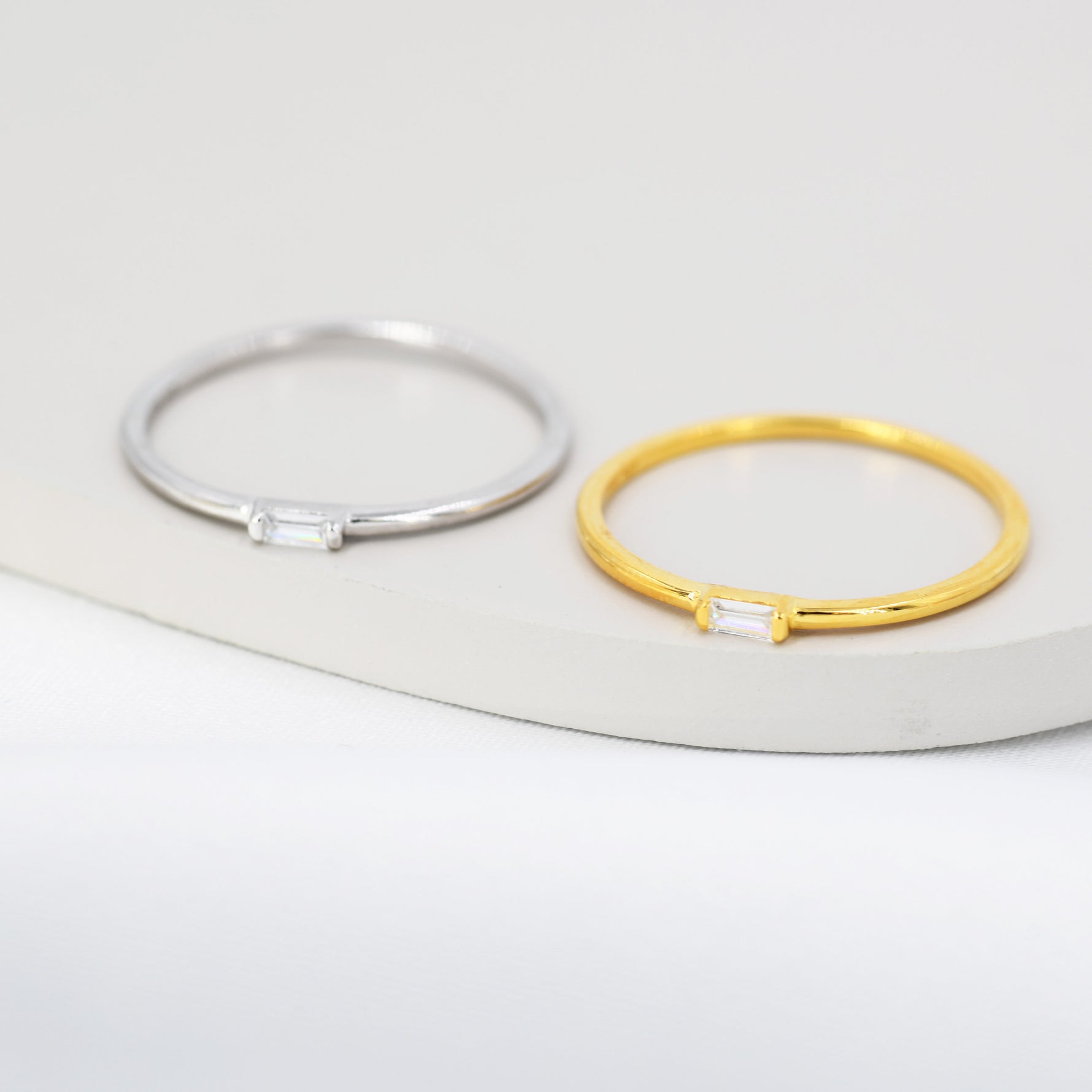 Single Baguette CZ Ring in Sterling Silver, Silver or Gold, Minimalist CZ Ring US 5 - 8