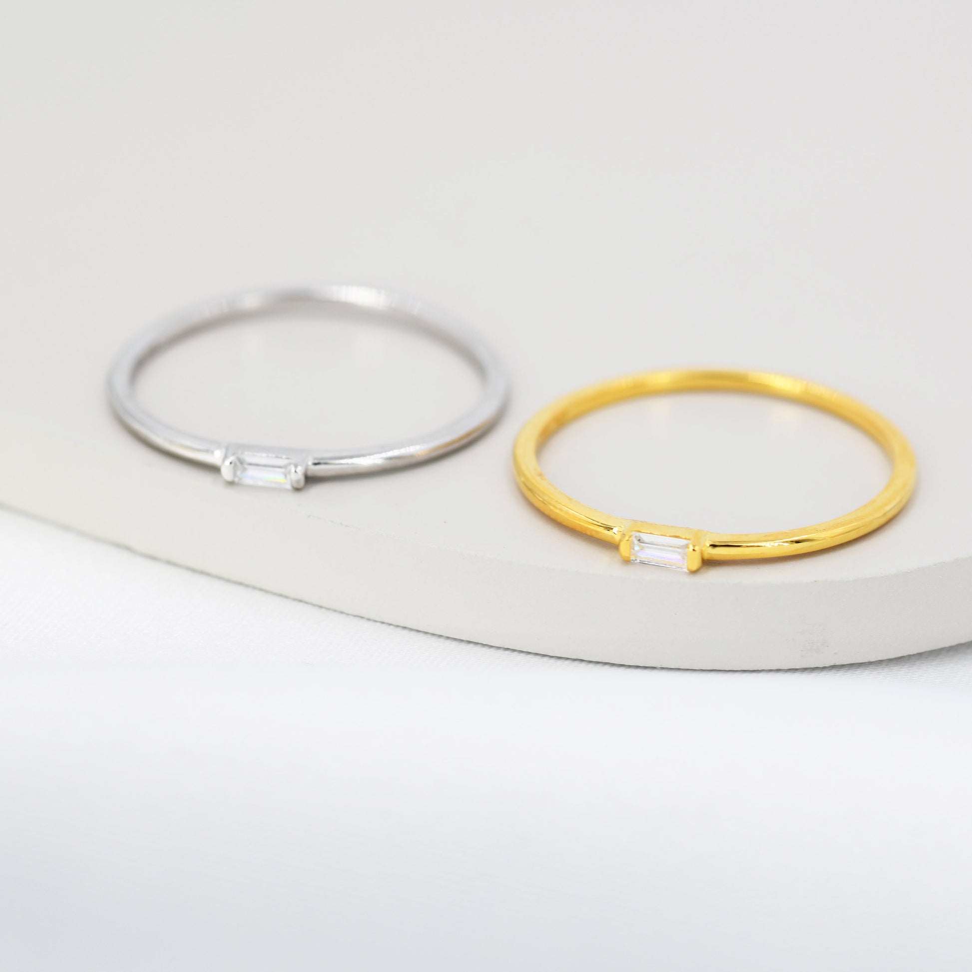 Single Baguette CZ Ring in Sterling Silver, Silver or Gold, Minimalist CZ Ring US 5 - 8