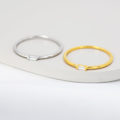 Single Baguette CZ Ring in Sterling Silver, Silver or Gold, Minimalist CZ Ring US 5 - 8
