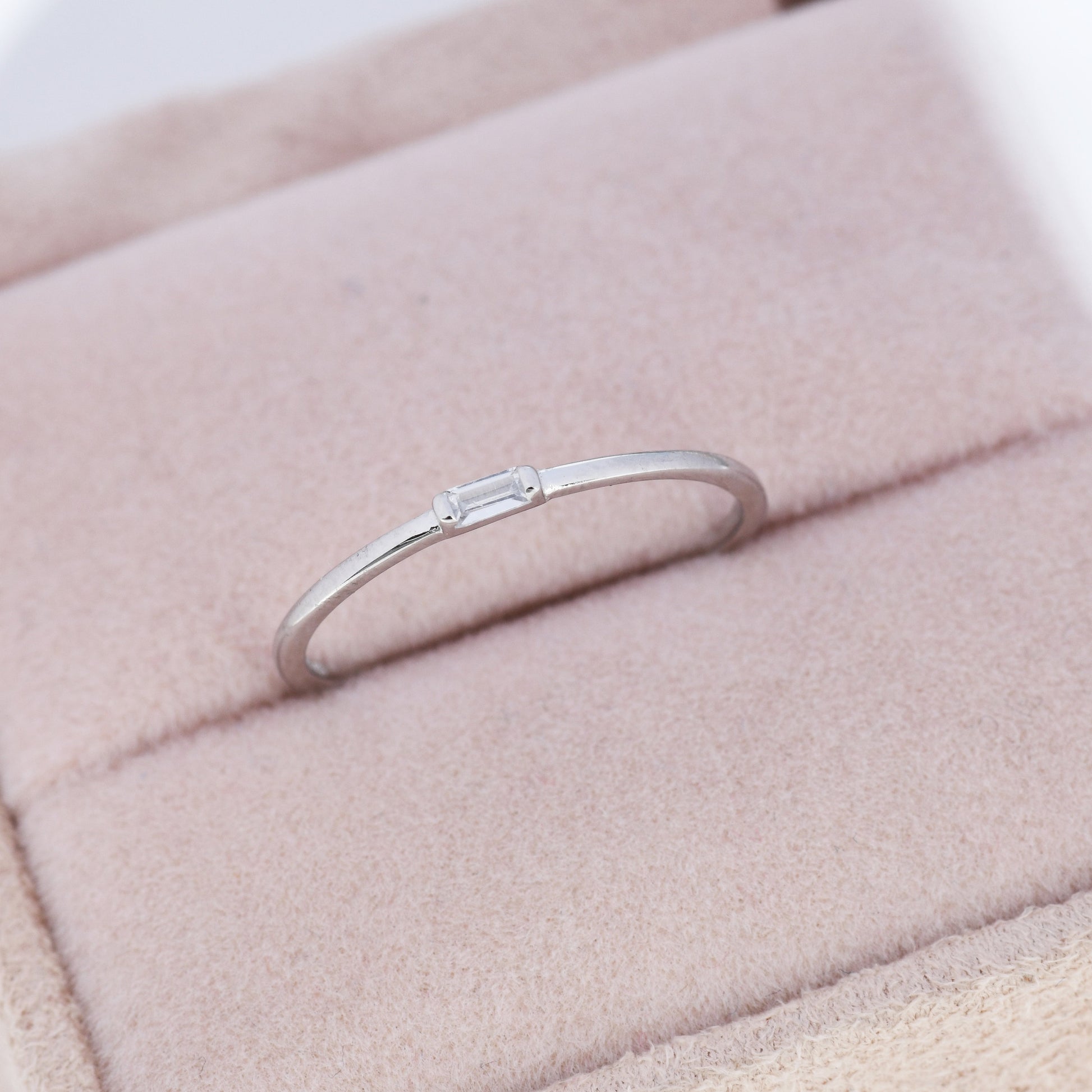 Single Baguette CZ Ring in Sterling Silver, Silver or Gold, Minimalist CZ Ring US 5 - 8