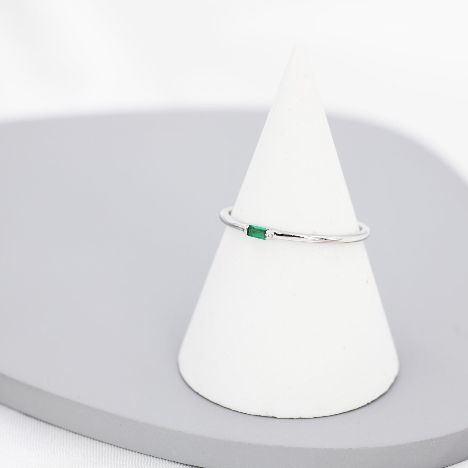 Emerald Green Baguette CZ Ring in Sterling Silver, Silver or Gold, Minimalist Single Baguette CZ Ring US 5 - 8