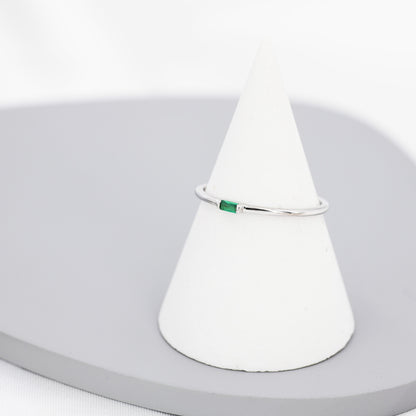 Emerald Green Baguette CZ Ring in Sterling Silver, Silver or Gold, Minimalist Single Baguette CZ Ring US 5 - 8