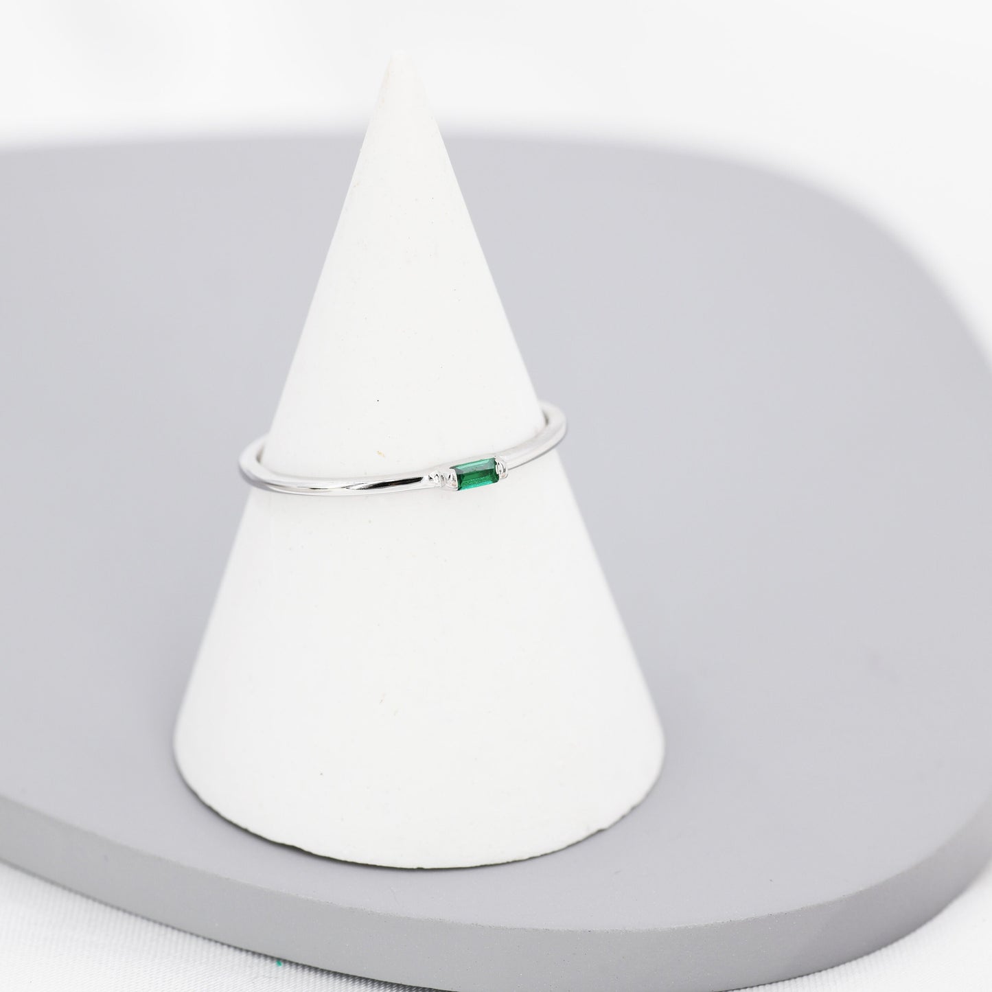 Emerald Green Baguette CZ Ring in Sterling Silver, Silver or Gold, Minimalist Single Baguette CZ Ring US 5 - 8