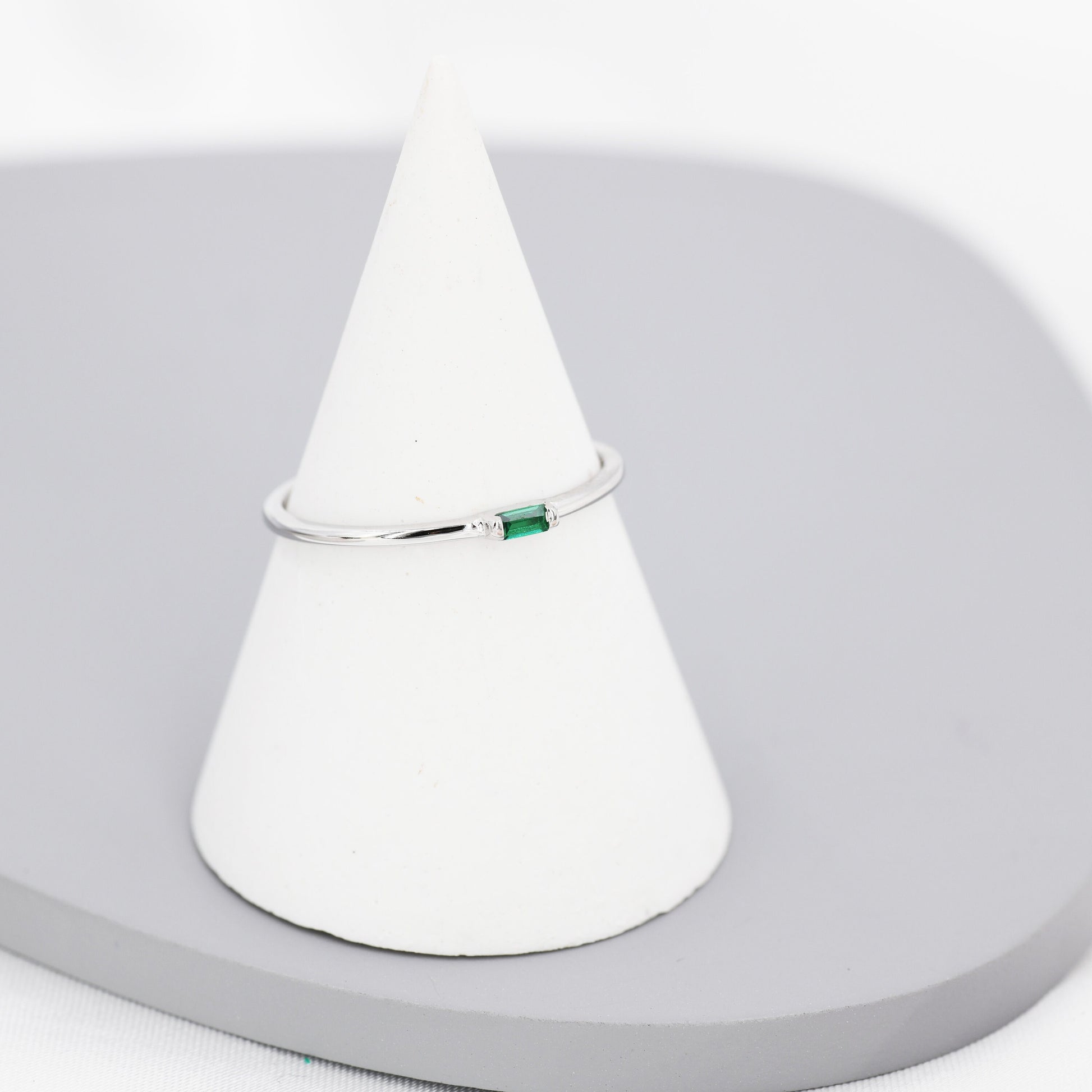 Emerald Green Baguette CZ Ring in Sterling Silver, Silver or Gold, Minimalist Single Baguette CZ Ring US 5 - 8