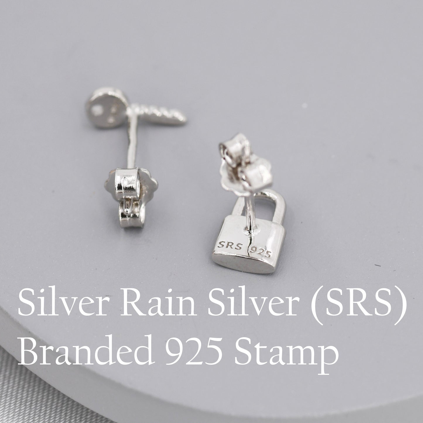 Tiny Key and Lock Mismatched Stud Earrings in Sterling Silver, Silver or Gold, Stacking Earrings