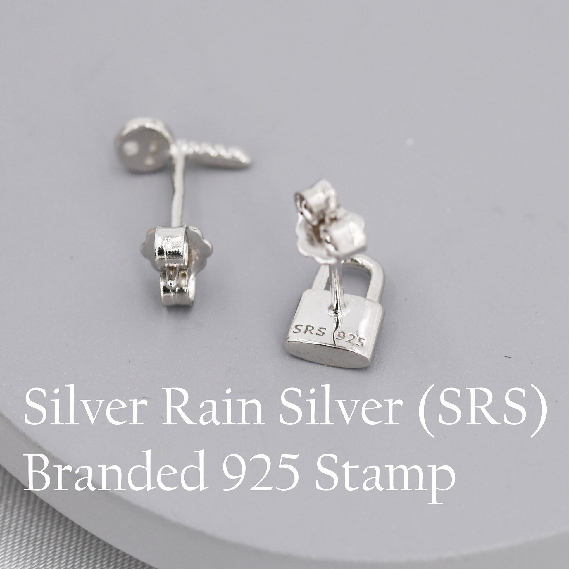 Tiny Key and Lock Mismatched Stud Earrings in Sterling Silver, Silver or Gold, Stacking Earrings